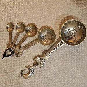 Vintage Pewter Measuring Spoons - 5 Pieces Plus Display Hook
